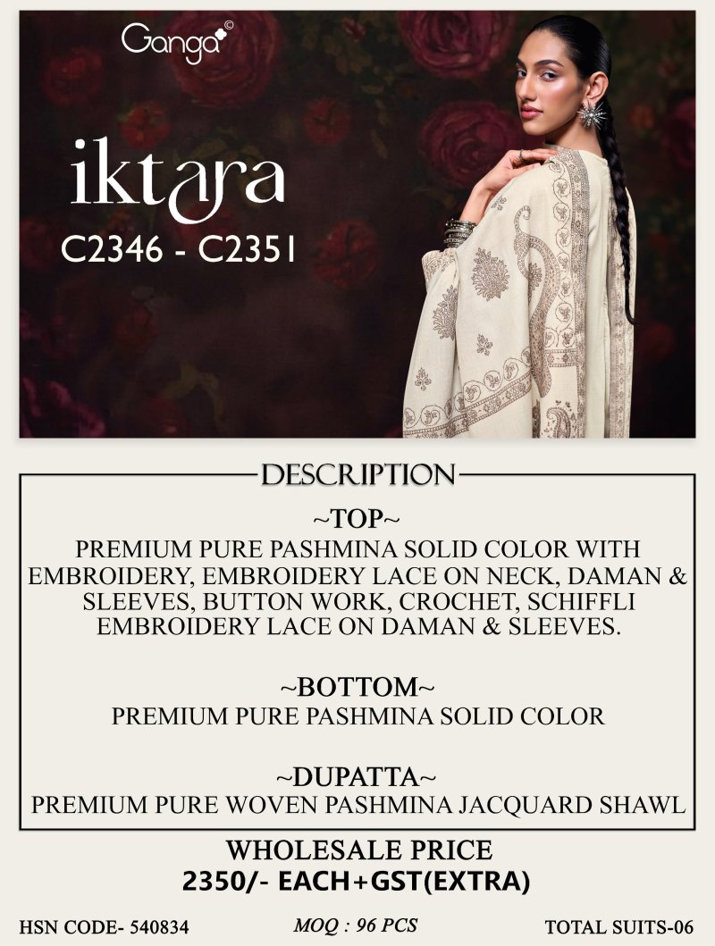 Iktara By Ganga Pure Pashmina Dress Material